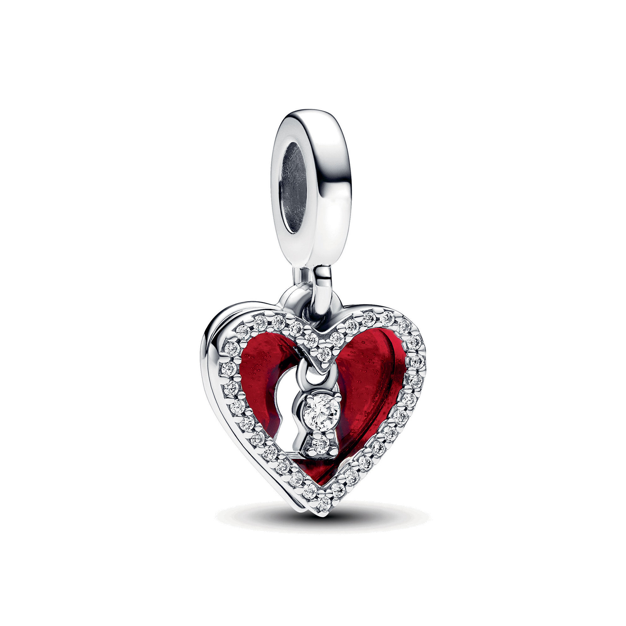 Pandora Red Heart & Keyhole Double Dangle Charm