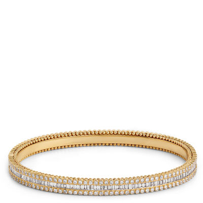 Classic Round and Baguette Diamond Bangle, 2 Carat Total Weight, 18K Yellow Gold