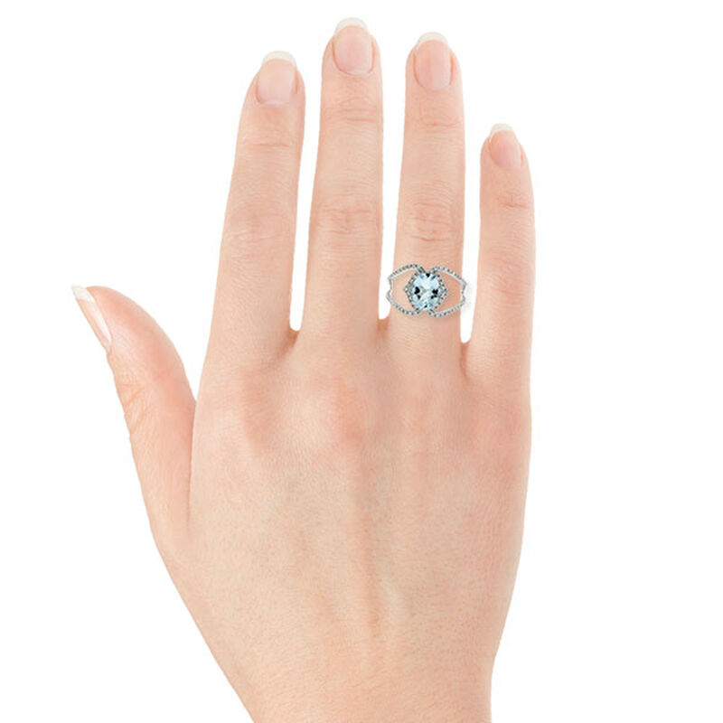 Oval Aquamarine & Diamond Crossover Ring 14K image number 1