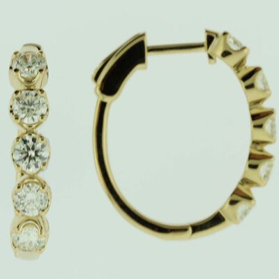 24MM Oval Hoop Diamond Earrings, 2 Total Carat Weight, 14K Yellow Gold