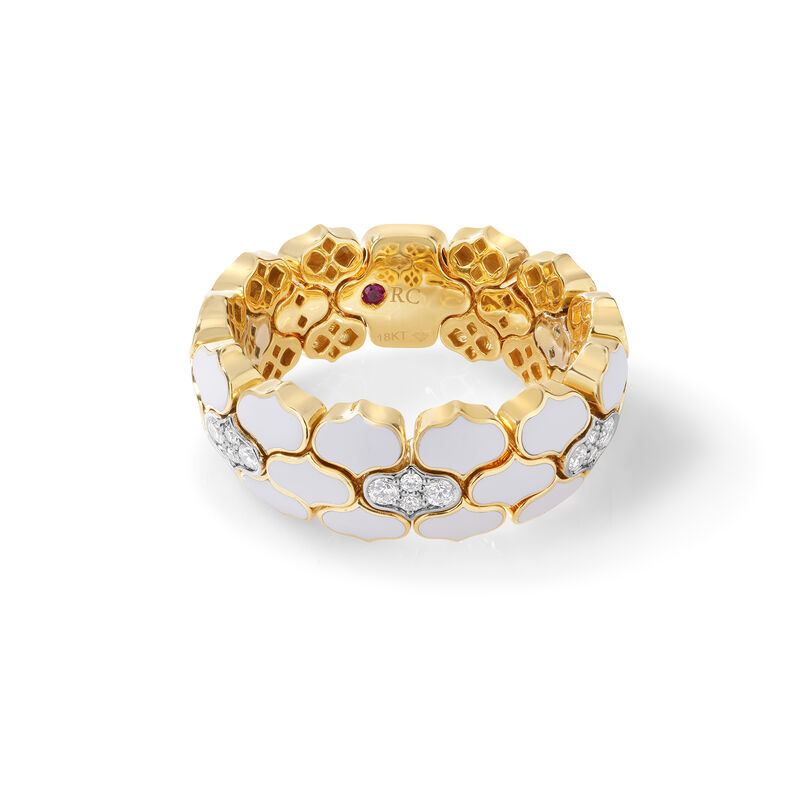 Roberto Coin 18K Yellow Gold Cobra Diamond And White Enamel Ring image number 1