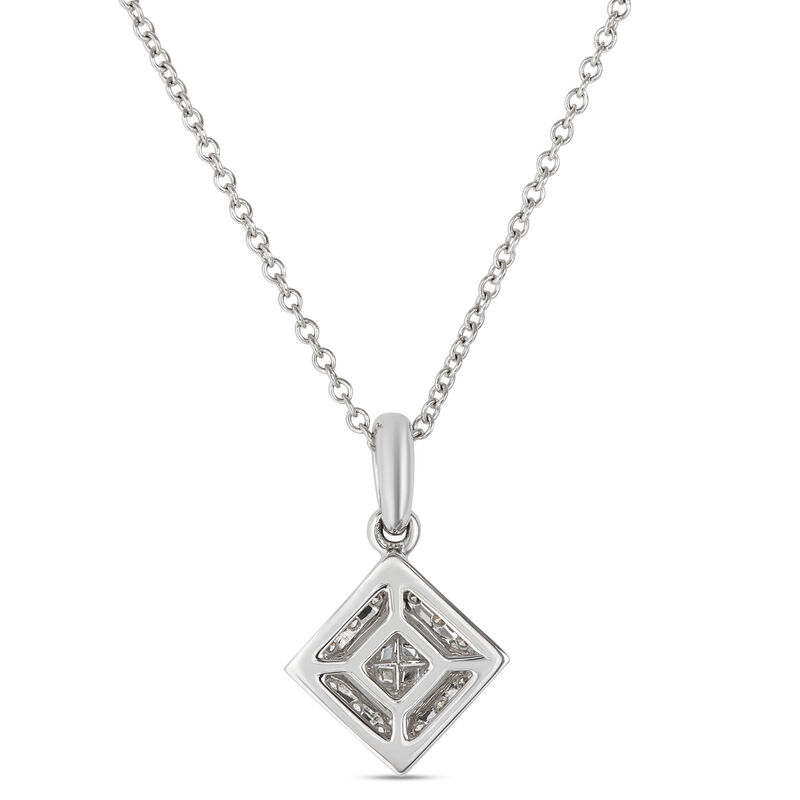 Princess Cut Diamond Halo Necklace 14K image number 1
