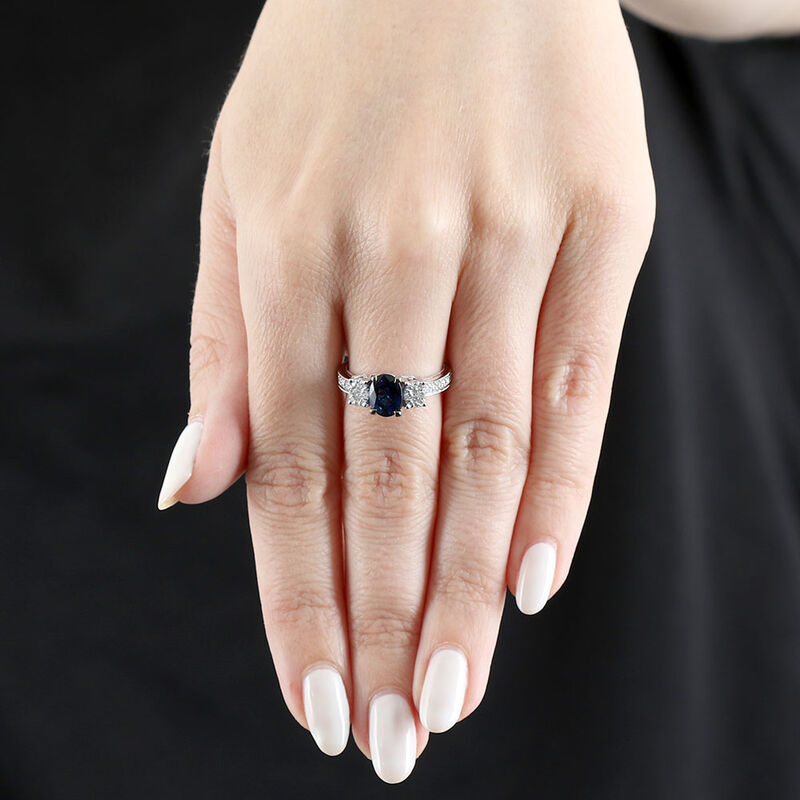 Oval Sapphire & Diamond Ring 14K image number 2