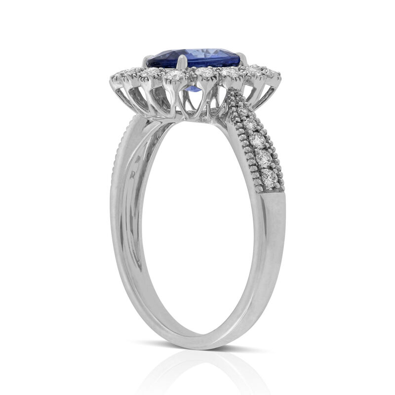 Sapphire & Diamond Halo Ring 14K image number 5