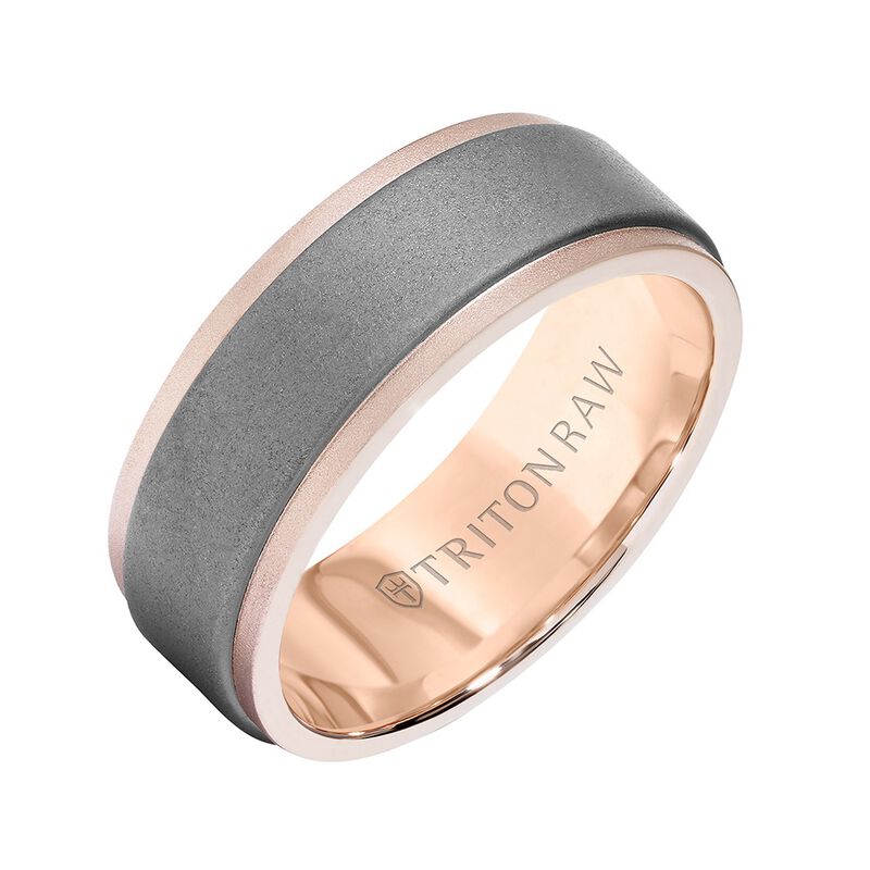 Rose Gold TRITON RAW Contemporary Comfort Fit Sandblasted Matte Finish Band in Tungsten & 18K, 8 mm image number 1