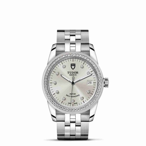 TUDOR Glamour Date Watch Silver Dial Steel Bracelet, 36mm