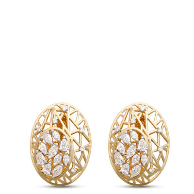 Diamond Cluster Filigree Earrings, 1 &frac12; Total Carat Weight, 14K Yellow Gold