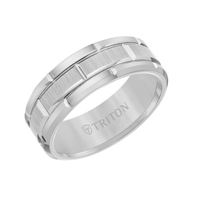 TRITON Contemporary Comfort Fit Satin Finish Brick Pattern Band in Grey Tungsten, 8 mm&nbsp;