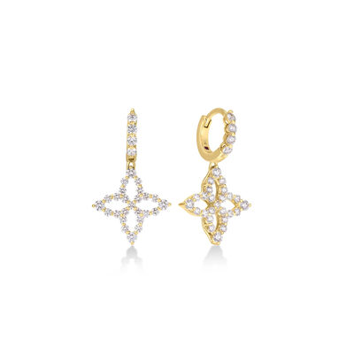 Roberto Coin 18K Yellow Gold Diamond Princess Outline Small Tapered Flower Drop Earrings
