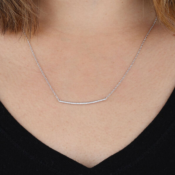 Curved Diamond Bar Necklace 14K