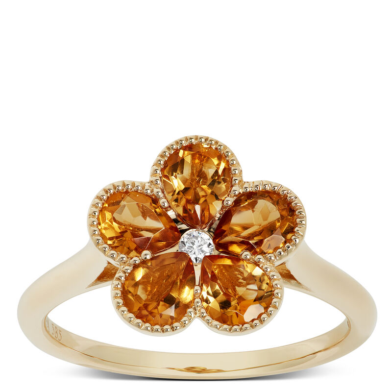 Beaded Citrine and Diamond Flower Band, 14K Yellow Gold image number 1