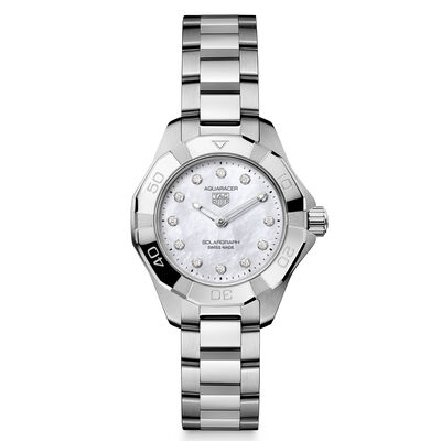 TAG Heuer Aquaracer Professional 100 Solargraph White Dial Watch, 28mm