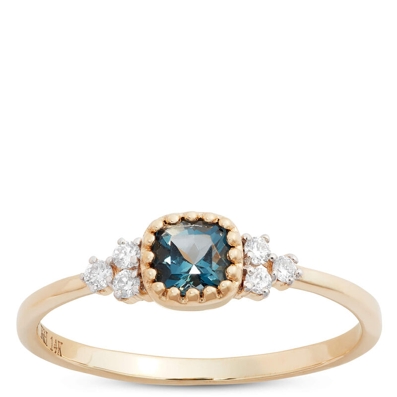 Cushion Cut Blue Topaz and Diamond Ring, 14K Yellow Gold image number 0