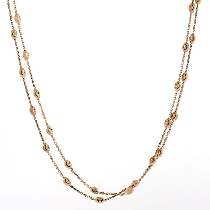 Rose Gold Moon Cut Oval Bead Station Necklace 14K, 34