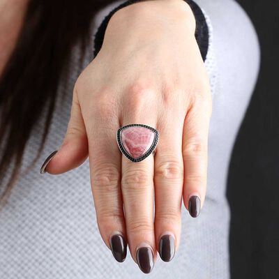 Lisa Bridge Rhodochrosite & Black Sapphire Ring