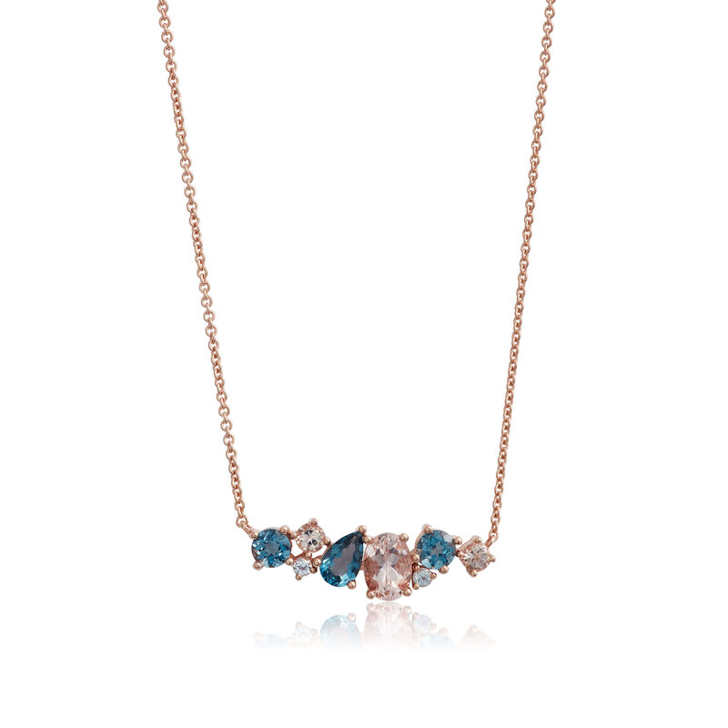 Rose Gold Scattered Cluster Morganite & Blue Topaz Necklace 14K image number 1