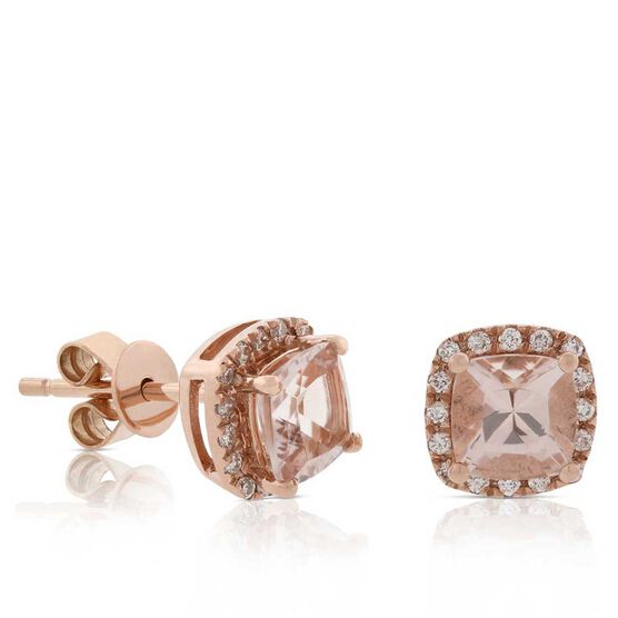 Rose Gold Morganite & Diamond Stud Earrings 14K