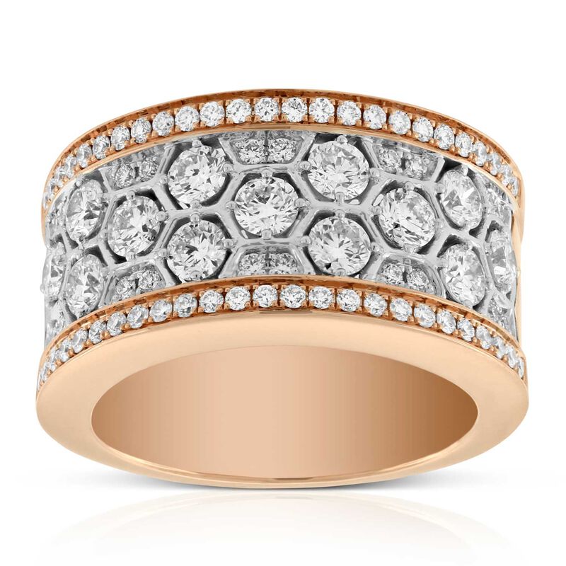 Rose Gold Wide Honeycomb Diamond Ring 14K image number 1