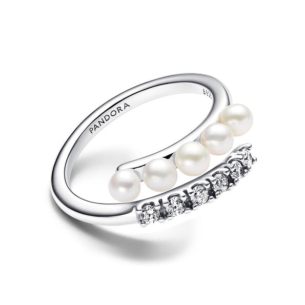 Pandora Treated Freshwater Cultured Pearls & Pavé Open Ring