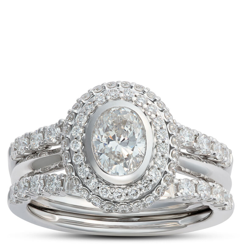 Oval Diamond Engagement Ring with Double Halo, 14K White Gold image number 2