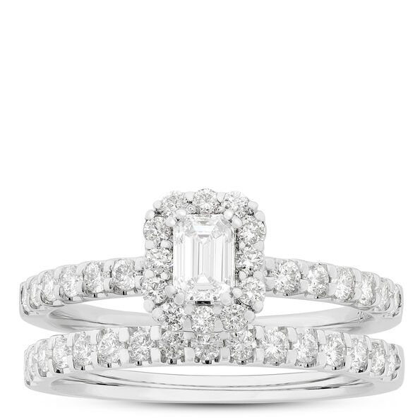 Emerald Cut Diamond Bridal Set, 14K White Gold