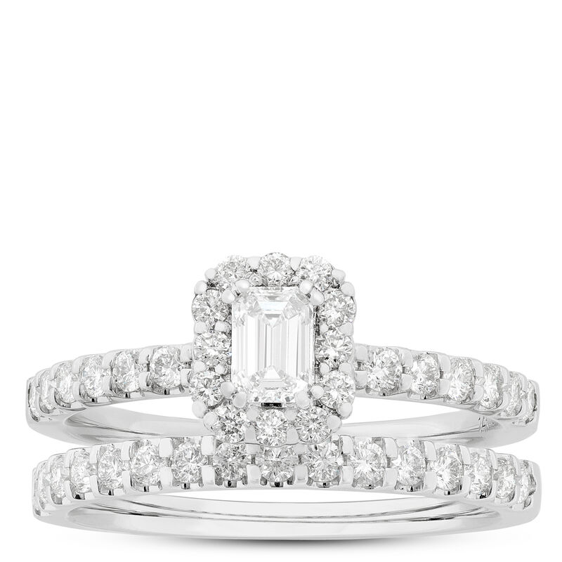 Emerald Cut Diamond Bridal Set, 14K White Gold image number 0