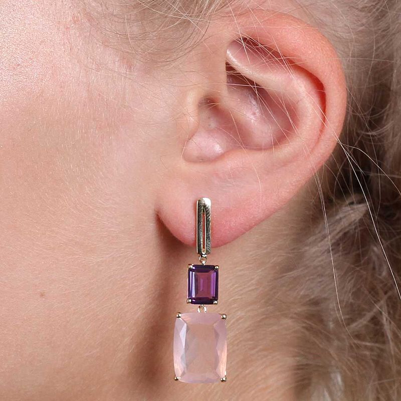Rose Quartz & Amethyst Earrings 14K image number 2