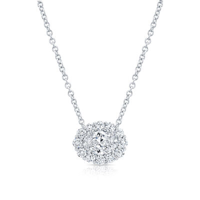 Rahaminov Oval Diamond Halo Necklace, 18K White Gold