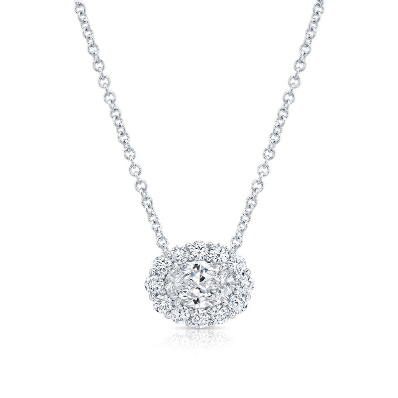 Rahaminov Oval Diamond Halo Necklace, 18K White Gold image number 0