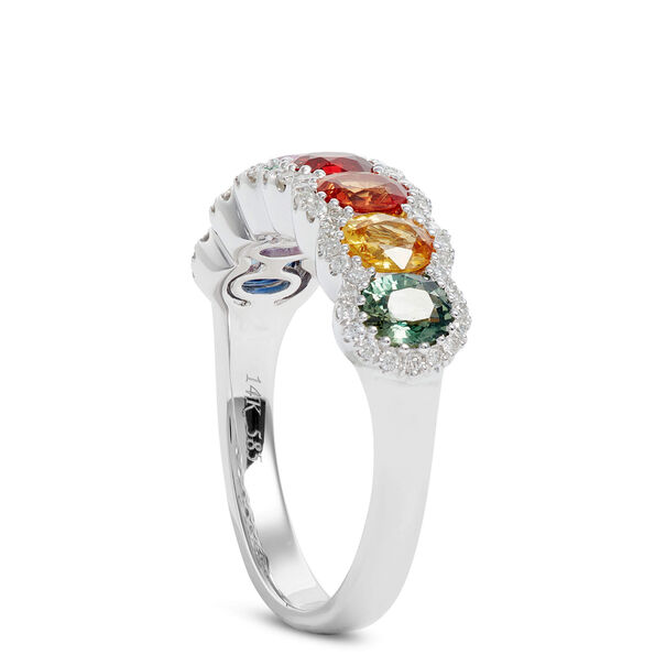 Multi-Color Sapphire and Diamond Ring, 14K White Gold