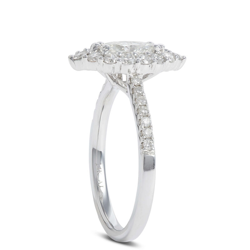 Marquise Cut Halo Diamond Ring, 14K White Gold image number 1