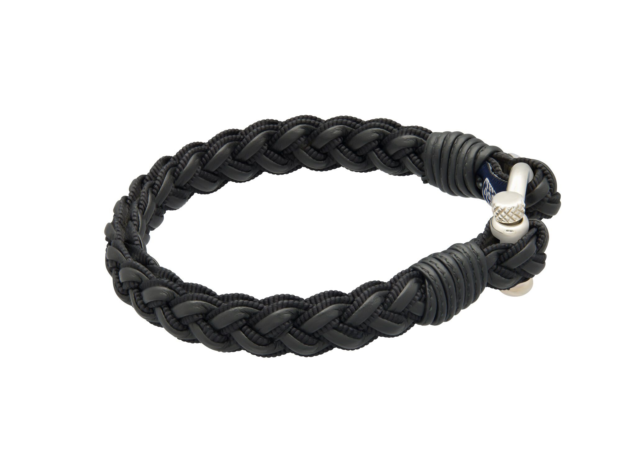 8.5-Inch Black Braided Leather Gents Bracelet, Sterling Silver Buckle