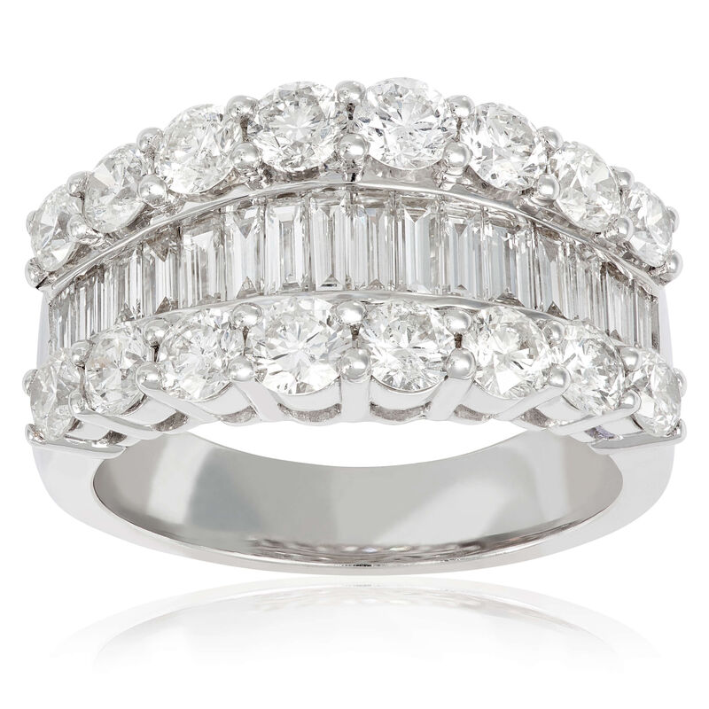 Round & Baguette Diamond 3-Row Band 14K, 3 ctw. image number 0