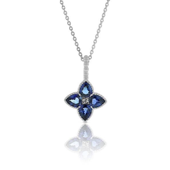 Sapphire & Diamond Flower Pendant 14K
