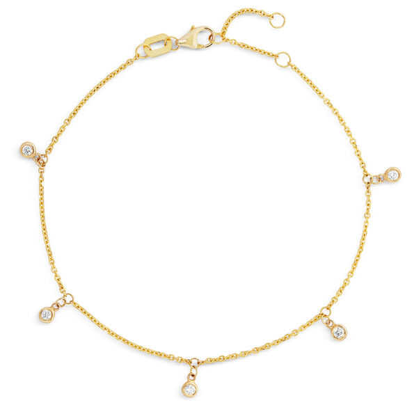 Bezel Diamond Dangle Bracelet, 14K Yellow Gold