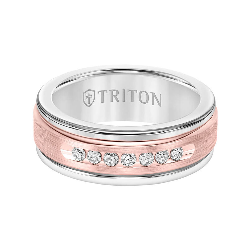 Rose Gold TRITON Stone Custom Contemporary Comfort Fit Channel Set Diamond Band in White Tungsten & 14K, 8 mm image number 2