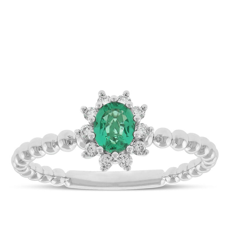 Oval Emerald & Diamond Halo Ring 14K image number 0
