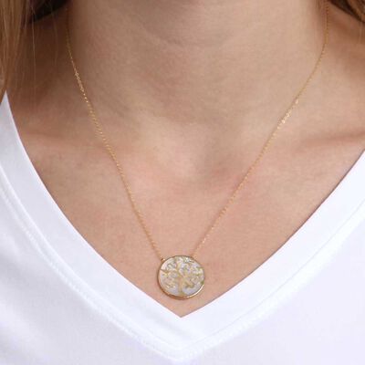Mother of Pearl Tree of Life Necklace 14K