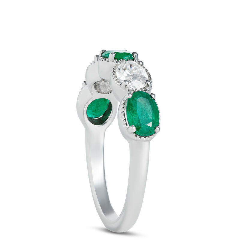 Oval Emerald and Diamond Ring, 14K White Gold image number 1
