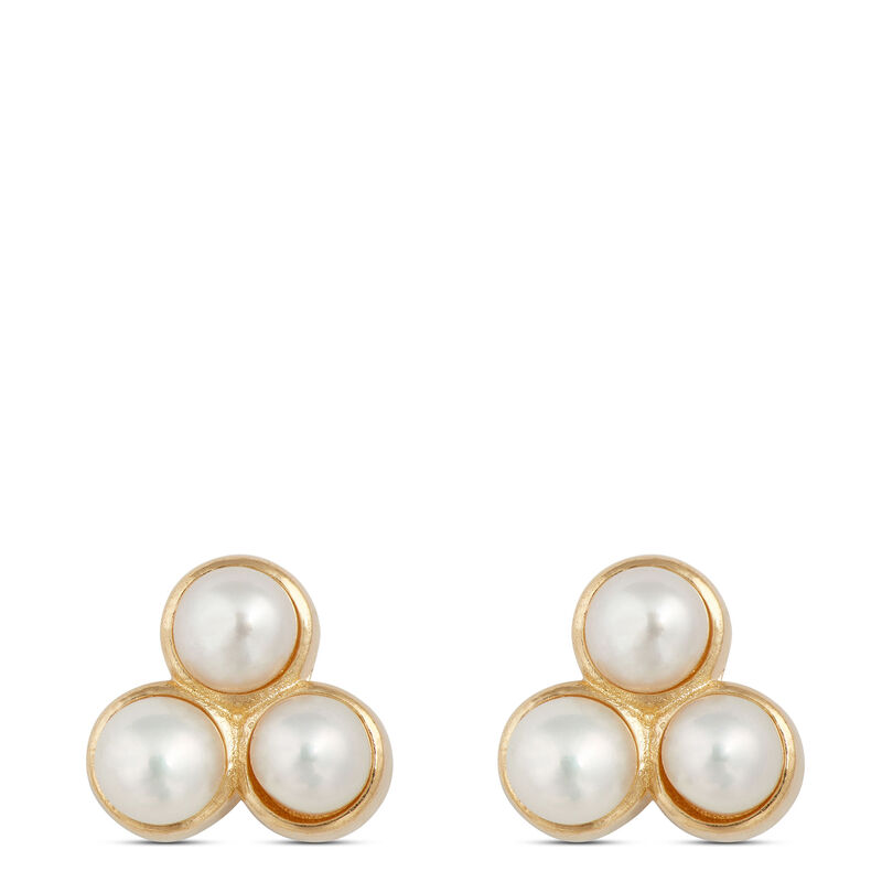 Three-Pearl Studs, 14K Yellow Gold image number 0