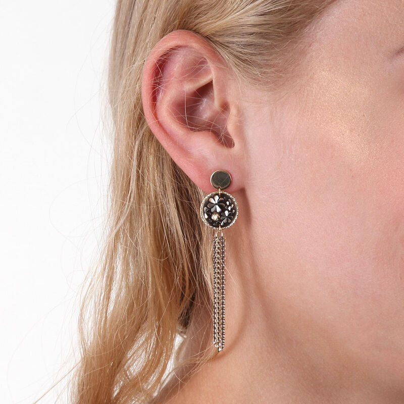 Toscano Floral Disc Earrings with Tassels 14K image number 2