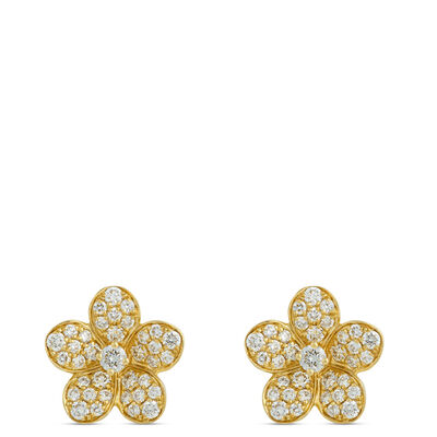 Classic Flower Shaped Round Diamond Cluster Studs, ⅞ Carat Total Weight, 18K Yellow Gold