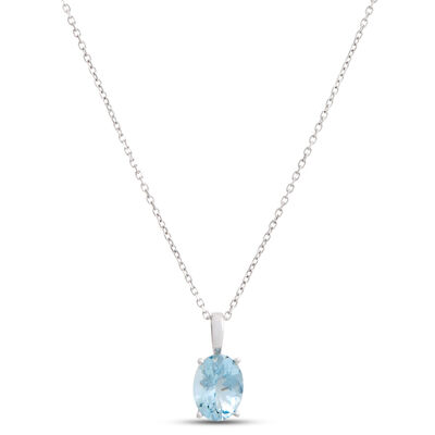 Oval Aquamarine Pendant, 14K White Gold