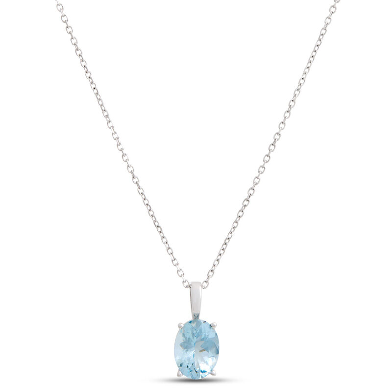 Oval Aquamarine Pendant, 14K White Gold image number 0