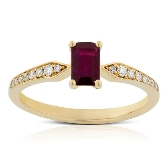 Emerald Cut Ruby & Diamond Ring 14K