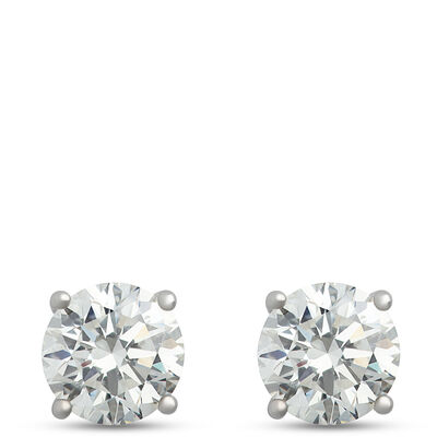 Classic Round Diamond Studs, 1 Carat, in 14K White Gold