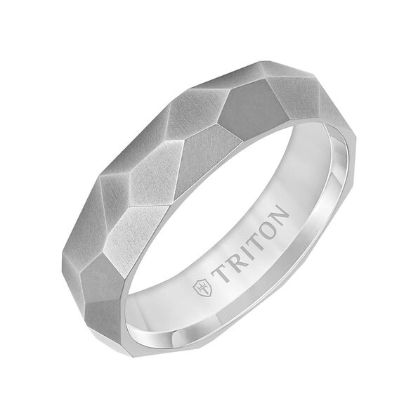 TRITON Faceted Brushed Finish Band in White Titanium, 6MM