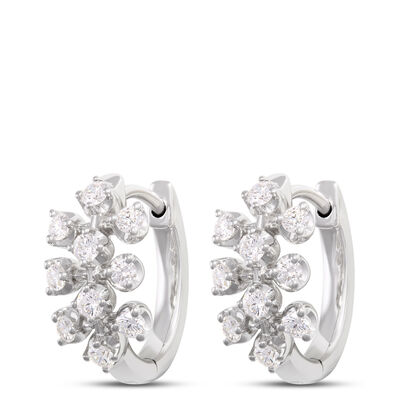 Classic Round Diamond Cluster 12mm Hoop Earrings, ⅓ Total Carat Weight 14K white Gold