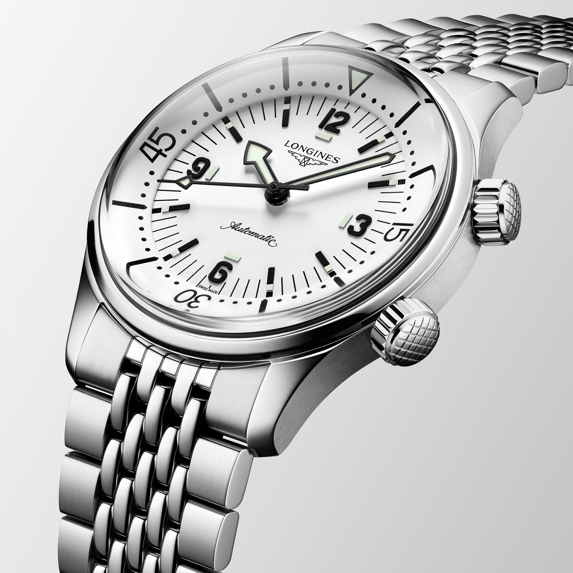 Longines Legend Diver White Dial Watch, 39mm