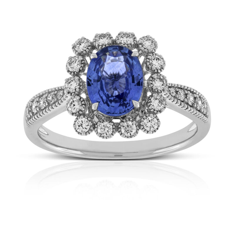 Sapphire & Diamond Halo Ring 14K image number 0